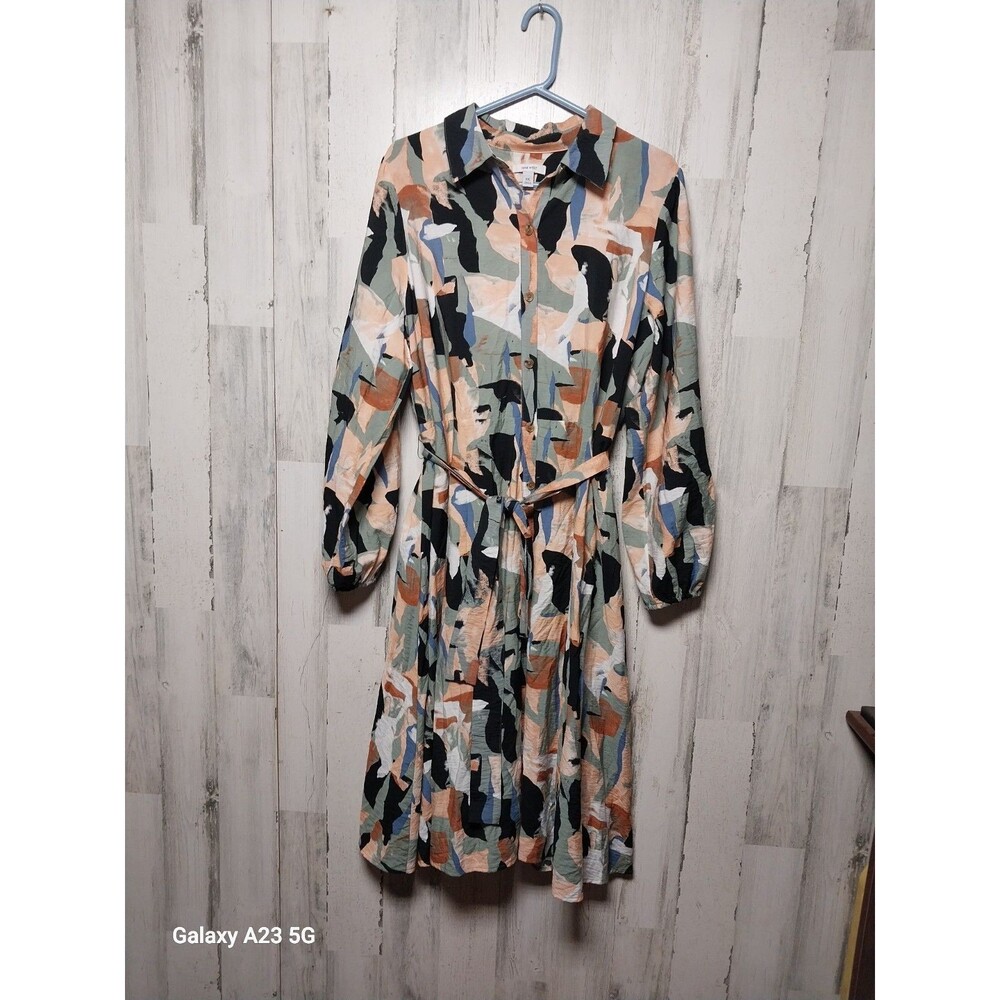Nine West XXL Abstract Print Tie Waist Midi Dress